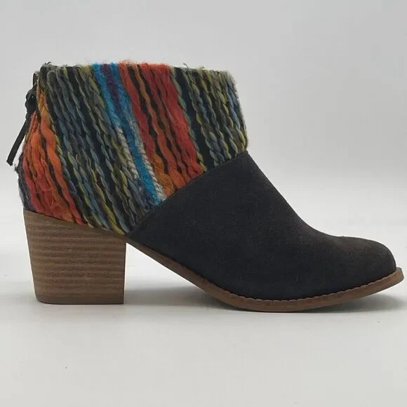 TOMS Ankle Boots Women's 6 Chocolate Brown Leila Suede Shoes Striped Tassel EUC‎ - Picture 12 of 16